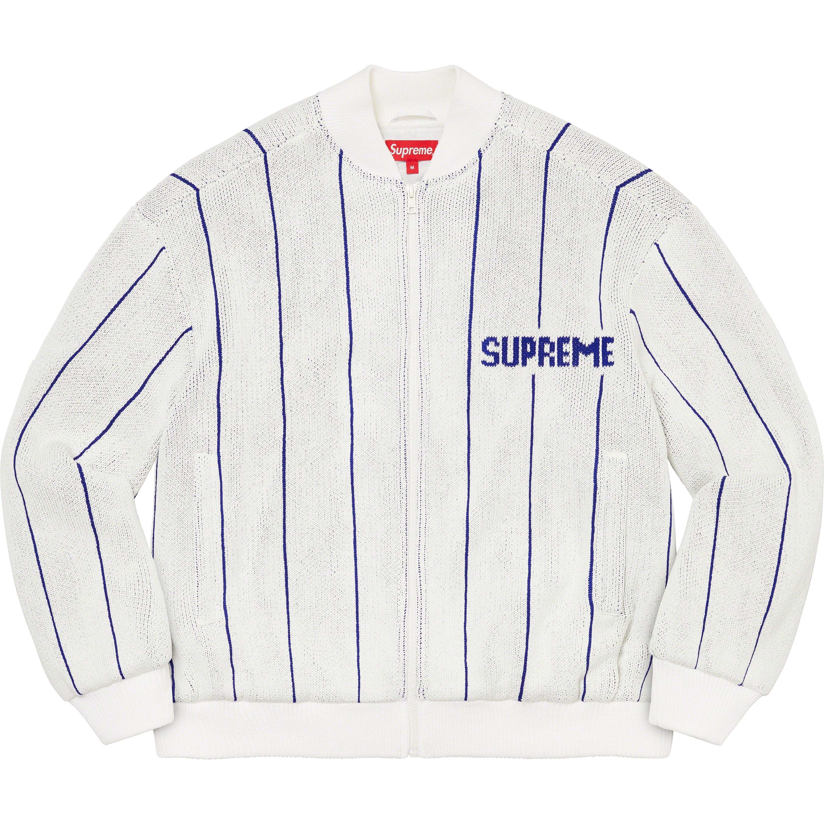 Pinstripe Varsity Zip Up Sweater view 4